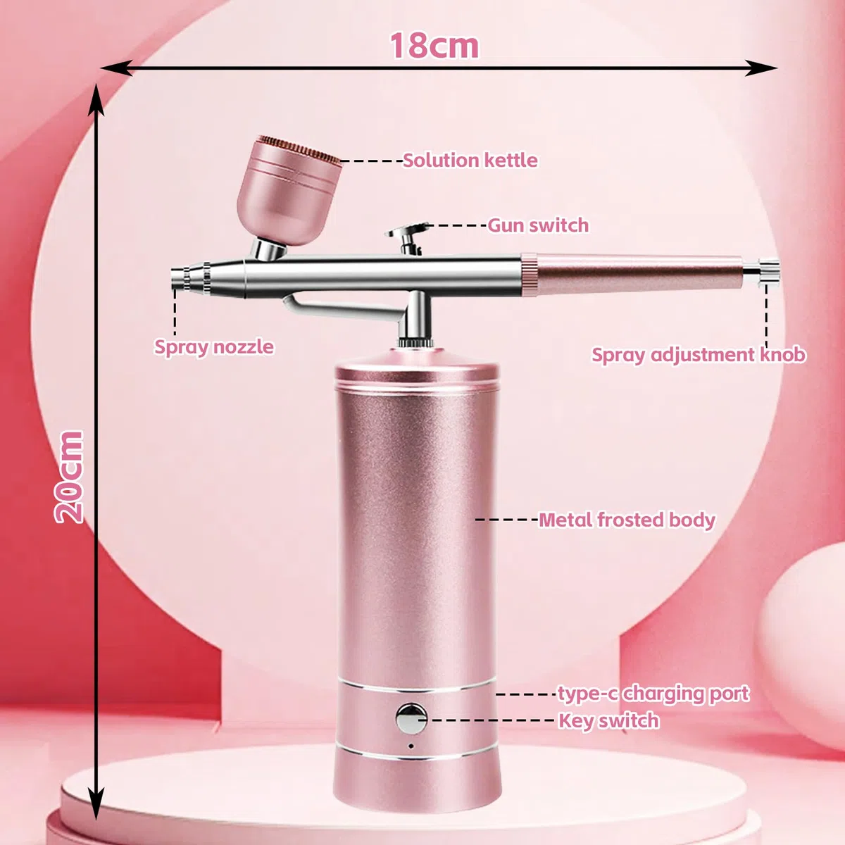 Set aerografo con compressore, kit aerografo con compressore, USB, ricaricabile, doppia azione per unghie, set di colori per modelli, nail art, tatuaggi (rosa)
