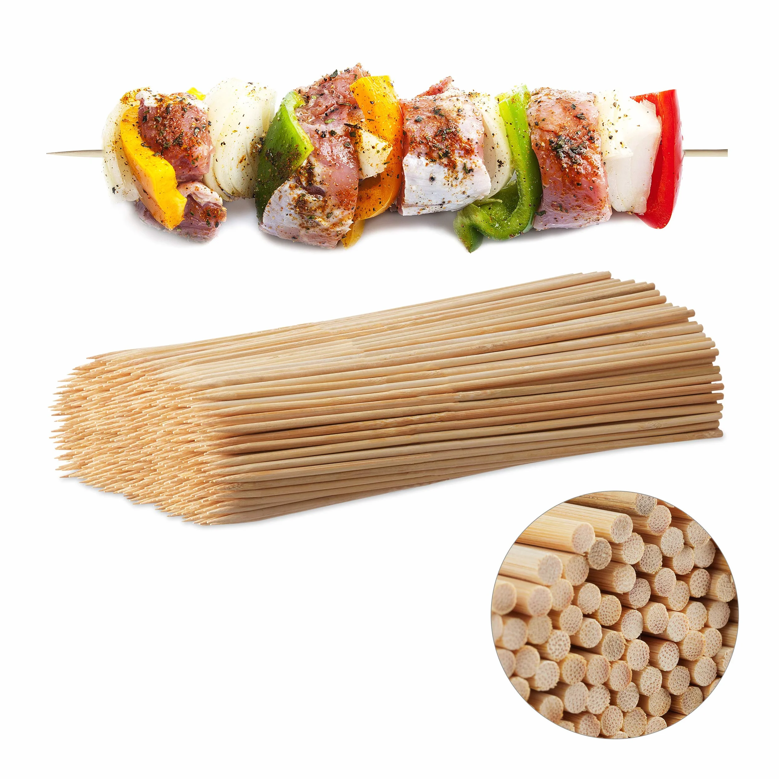 Relaxdays Piques Legno, Set di 1000 spiedini per barbecue, bambù fai da te, lunghezza 30 cm, larghezza 4 mm, pratica, natura