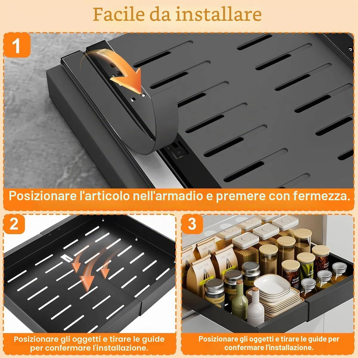 Cassetto Estraibile Cucina,Cassetti Telescopico Armadio,Cassetti Estraibili Con Adesivo,Larghezza Regolabile Da 32 a 53 Cm Con Guida Autoadesiva Silenziosa,Non Richiede Forature Né Chiodi
