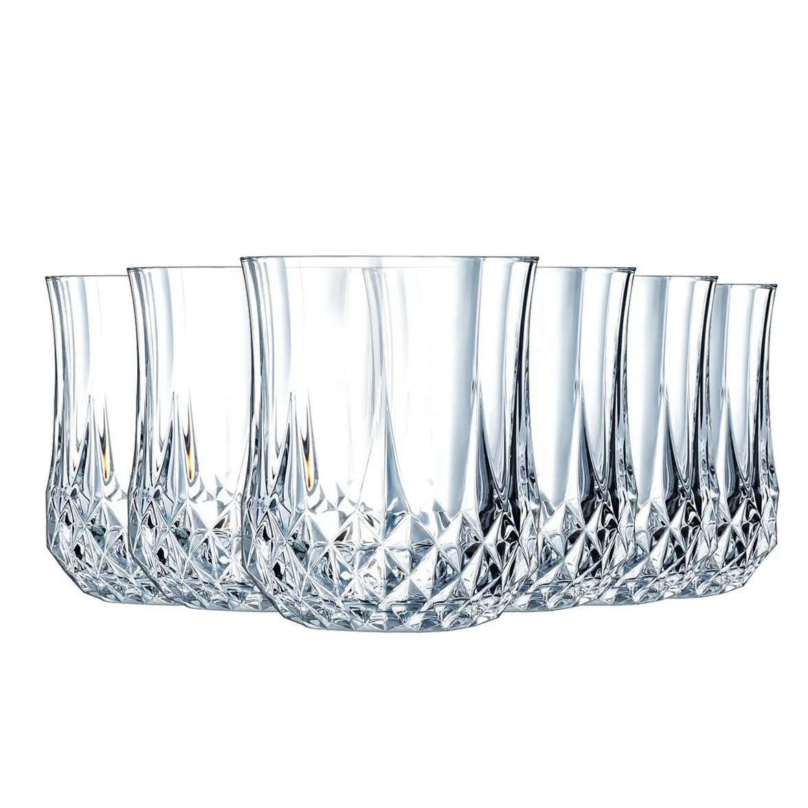 Cristal d'Arques Paris Longchamp Collection - 6 bicchieri alti da 23 cl in Kwarx, lucentezza, trasparenza e alta resistenza, modellature iconiche, realizzati in Francia
