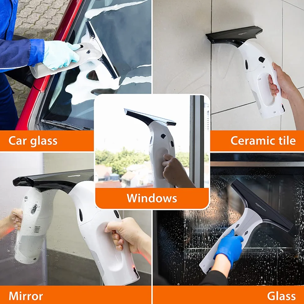 Amazon Basics Setdi aspiratore per finestra con batteria al litioricaricabile specchi e vetri della doccia presa europea,britannica,americana e giapponese inclusa,2unità,12.6 x 27.99 x 33.81 cm,Bianco