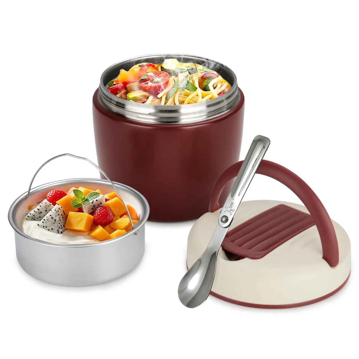 Romon Termos per Alimenti 1200 ml, Contenitore Portapranzo Termico Cibo Caldi, Acciaio Inossidabile Barattoli Isolati con Pieghevole Cucchiaio Portavivande per Zuppa Pasta