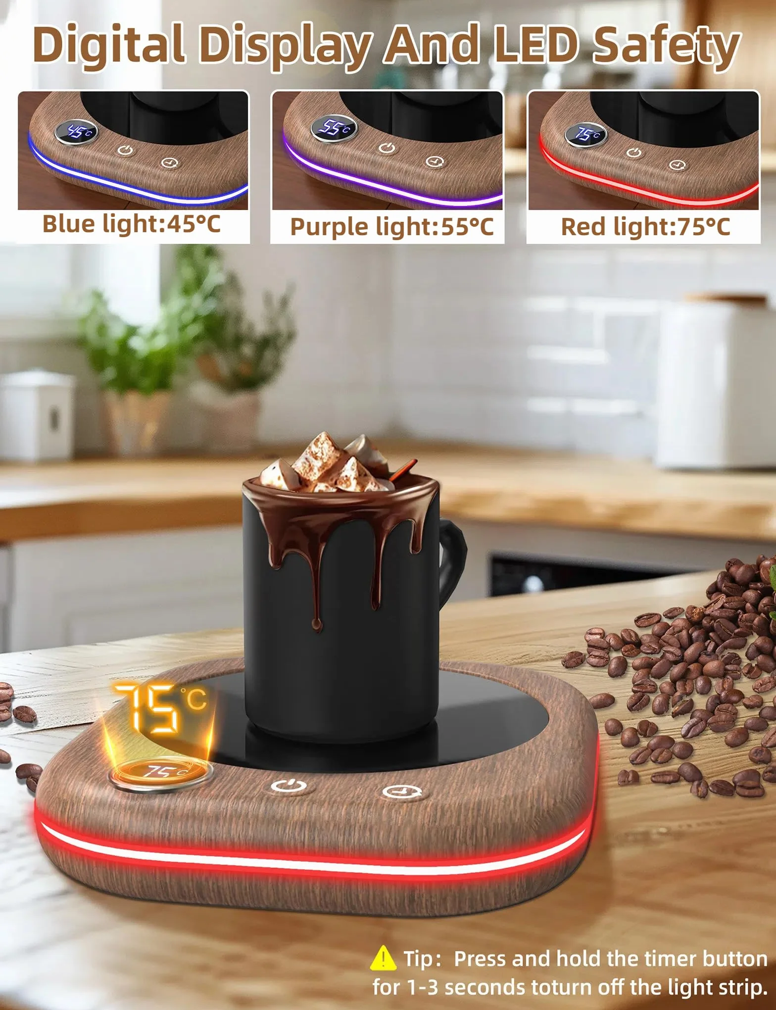 MQFORU Scaldatazze, Scalda Caffè da Tavolo con 3 Impostazioni di Temperatura, Display LCD，Spegnimento Automatico 1-12H, Scalda Candele Intelligente, Ideale per Regali di Caffè Accessori
