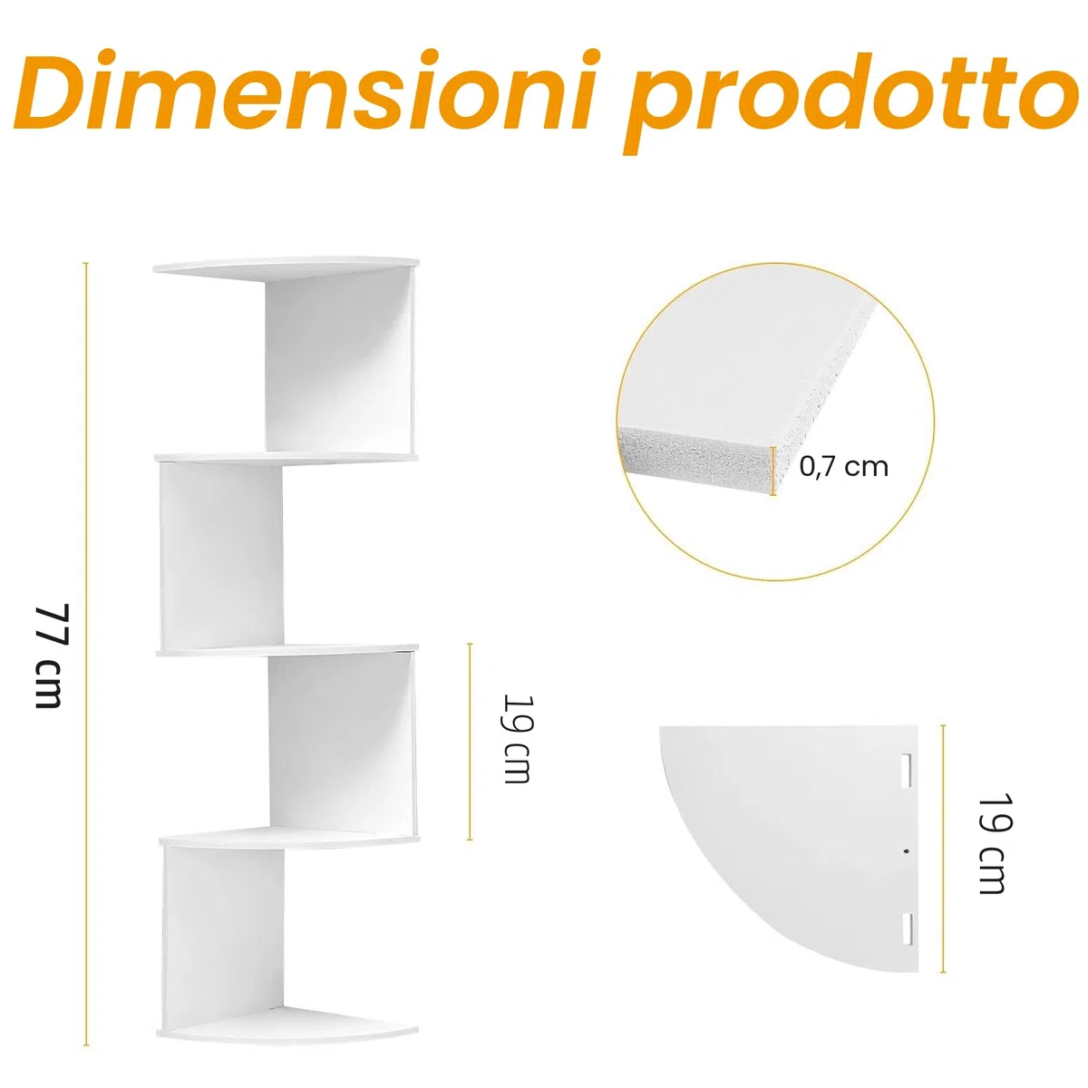 5 Ripiani Mensola, Libreria Angolare, Muro Scaffale, Angolo Parete, Pensile Moderna per Camera da Letto, Soggiorno(Bianco)