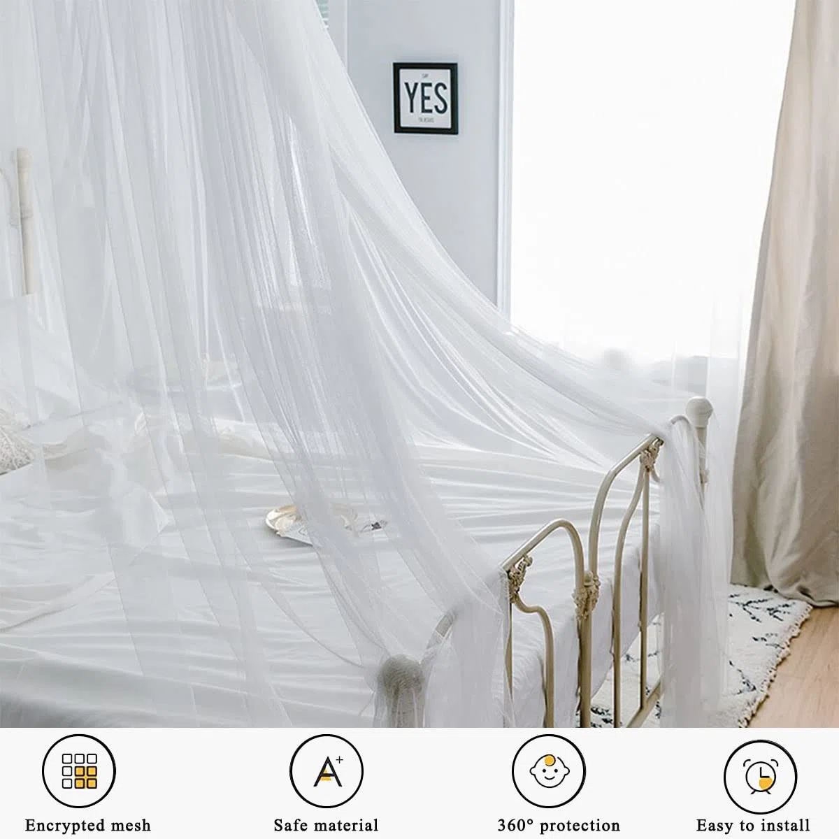 Zanzariera da letto per ragazze SZHTFX a cupola grande da appendere con rete rotonda in pizzo senza punzonatura, per letto singolo a king size, ideale per camera da letto decorativo