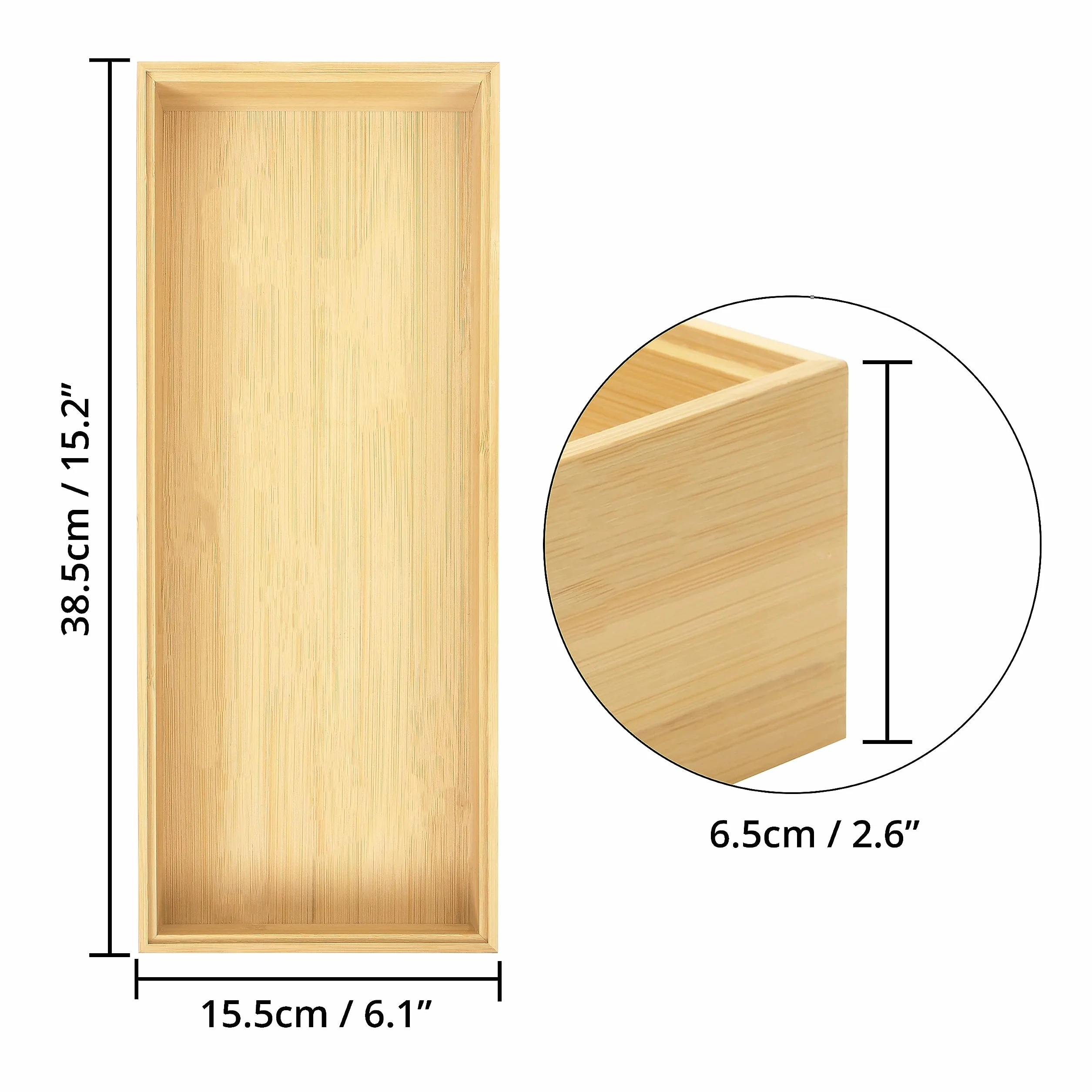 Winter Shore Organizer Cassetti Cucina in Bambù [2 Set] - Portaposate Legno Naturale Impilabili - Porta Posate Cucina Cassetto Grande per Dispensa e Argenteria - 15,5 x 6,5 x 38,5 cm