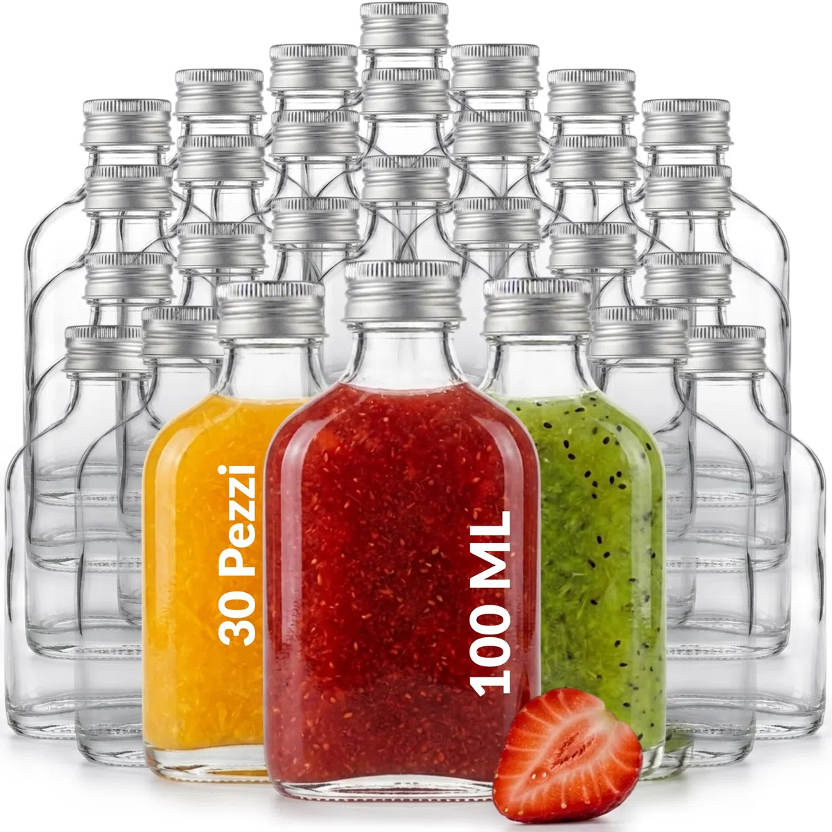 30 bottiglie vetro 100ml fiaschette per liquori – bottigliette di vetro piccole 100 ml con tappo a vite ermetico riutilizzabili bomboniere