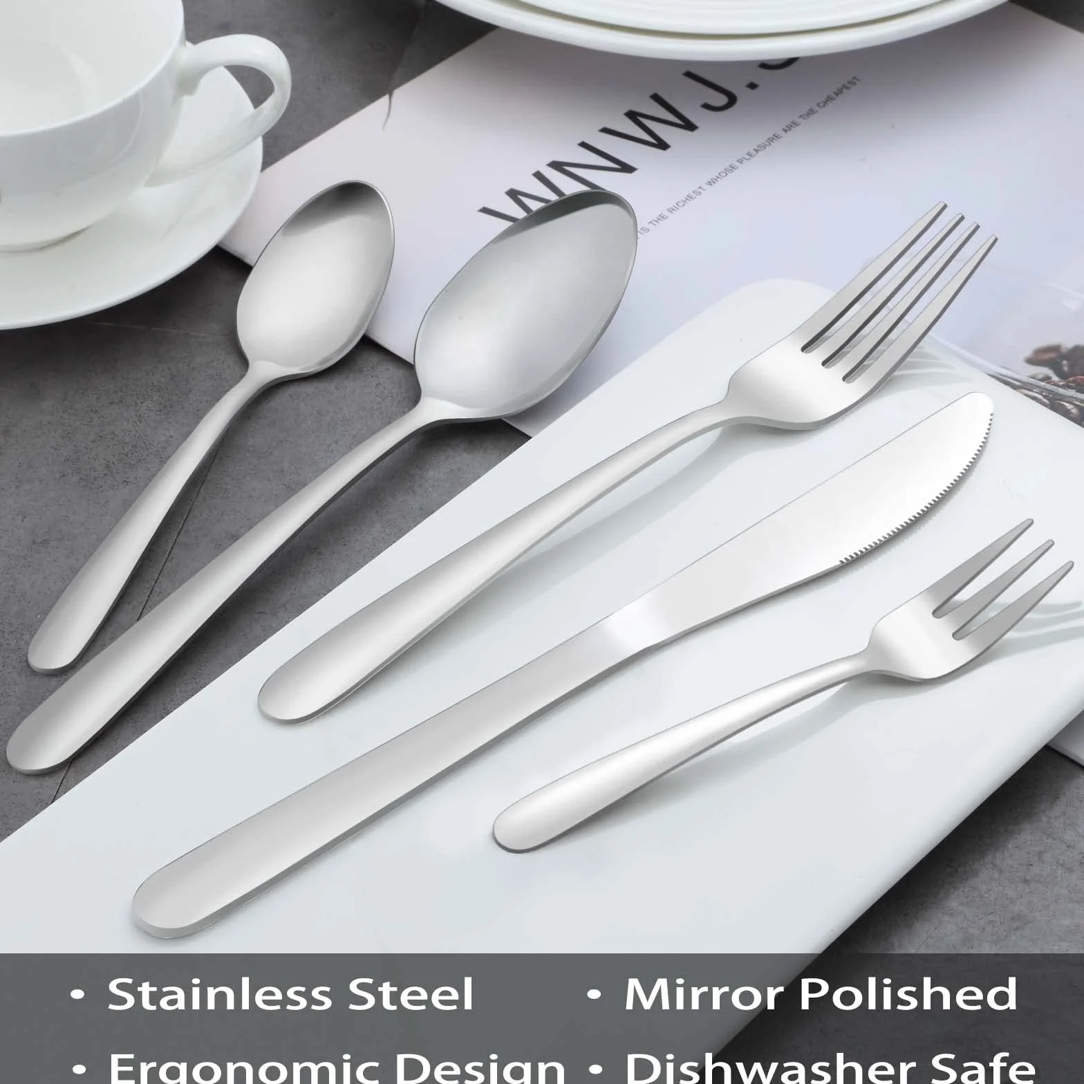 BEWOS Set 24 Pezzi Forchette da Tavola, in Acciaio Inox, 8,1Pollici (20,7 cm) da Tavolo, Lucidate a Specchio, Lavabili in Lavastoviglie, Uso per Casa, Hotel o Ristorante