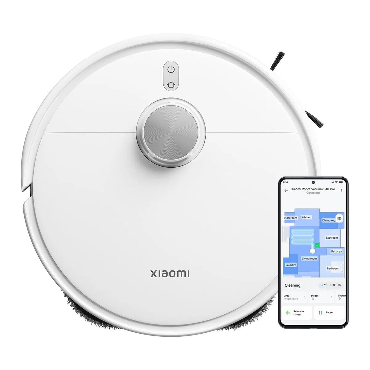 XIAOMI Robot Vacuum S40 Pro, aspirapolvere robotico intelligente e mocio, spazzole laterali autoestensibili, aspirazione 15000 Pa, pavimento duro e tappeto, telecomando tramite app
