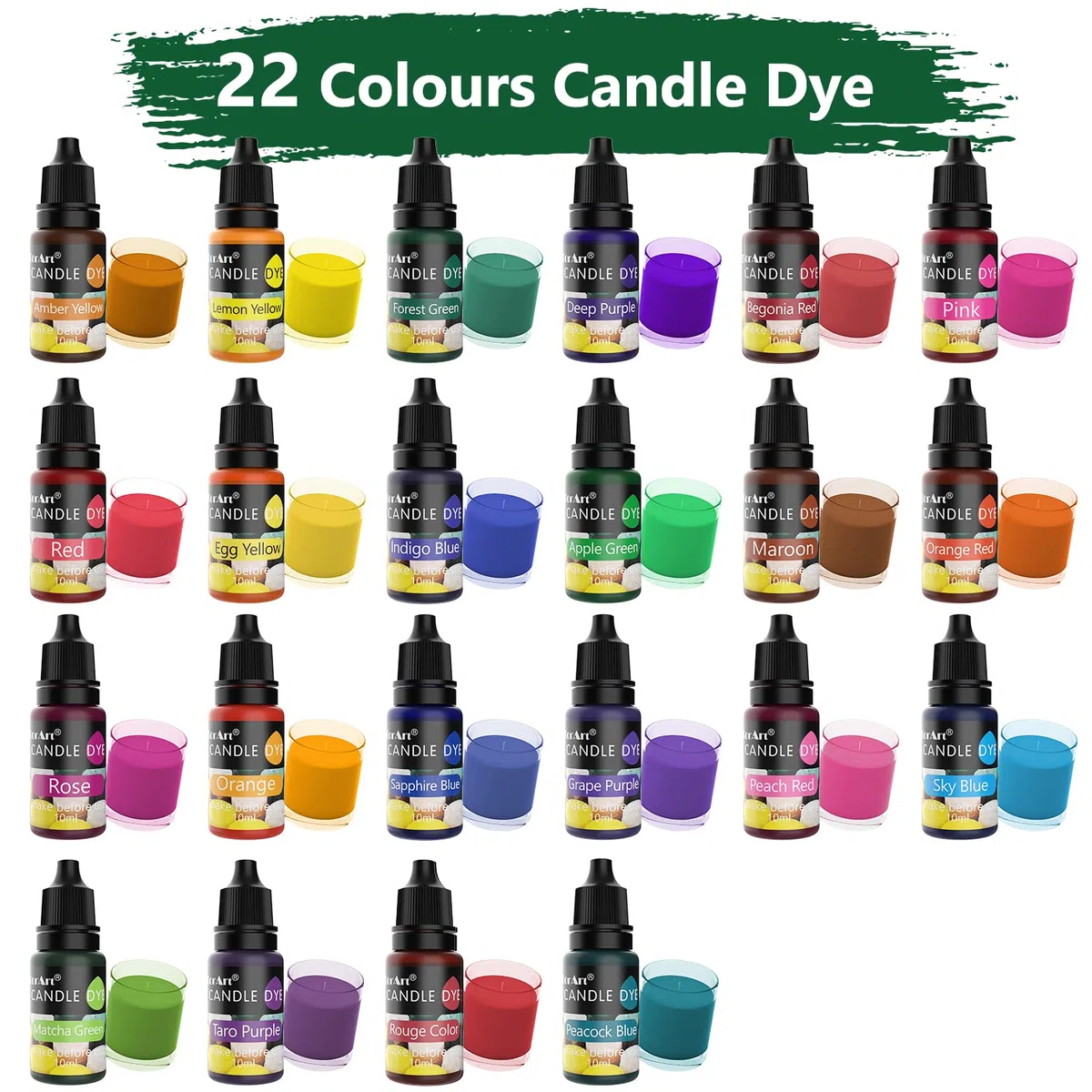 Colorante Liquido Candela - 22 Colori Colorante Cera Gomito a base di olio per la Fabbricazione di Candele, Kit Pigmento Candela Concentrata per Cera di soia, Cera d'api, Cera Gel