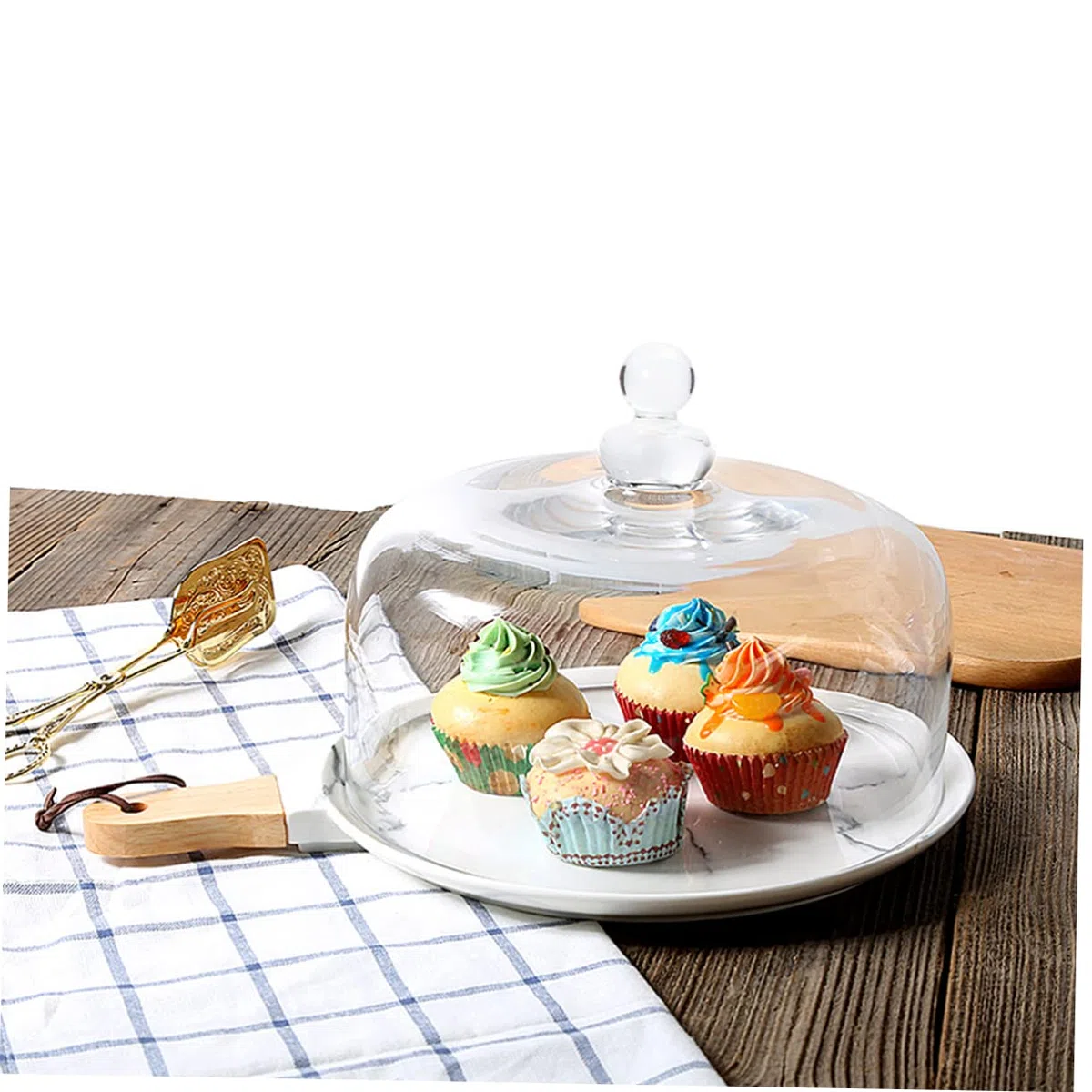 Copertura in Vetro Trasparente Antipolvere per Dolci e Frutta, Portatile, Adatta a Dessert e Feste Cocktail, Conservabile in Frigorifero,