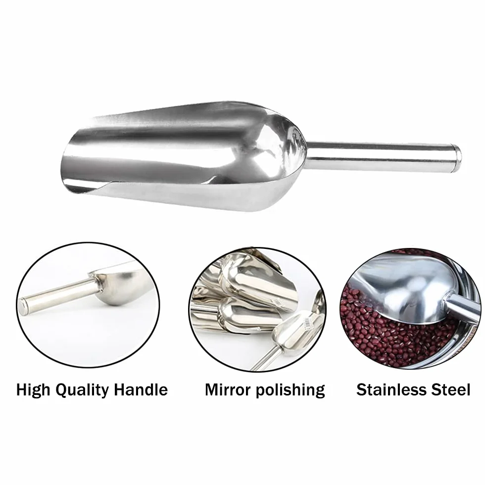 4Pcs Pala Ghiaccio in Acciaio Inossidabile, Paletta per Farina, Paletta per Alimenti, Cucchiaio Pratico da Cucina/Bar/Giardino/Supermercato, per Farina, Ghiaccio, Cibo, Fagioli