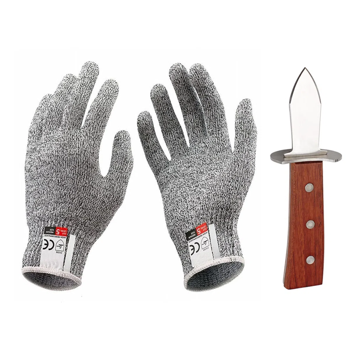 Ldawy Coltello per Ostriche, Apri Ostriche, Coltello Ostriche con Manico in Legno e 1 Paio di Guanti Resistenti al Taglio(XL), AMA Acciaio Inossidabile per Molluschi e Frutti di Mare