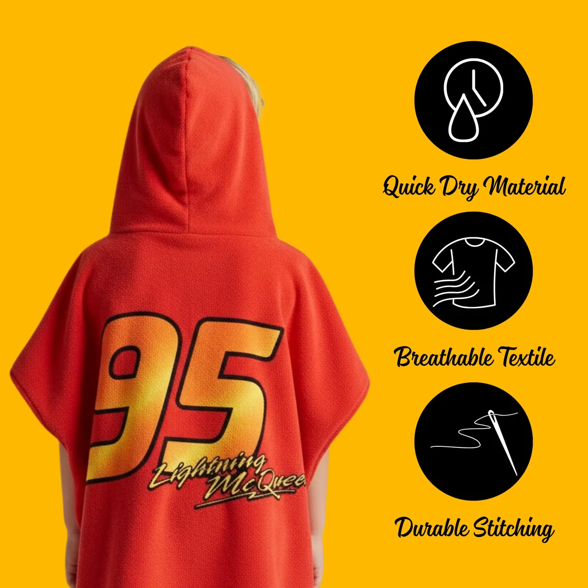 Disney Pixar Cars Poncho da Bambino, Telo Mare, Asciugamano da Bagno con Cappuccio, Asciugamano da Nuoto per Ragazzi