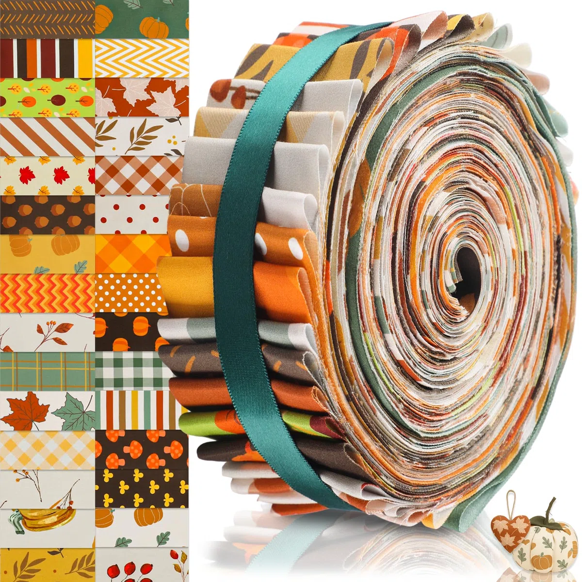 Tatuo 60 Pezzi Rotolo di Tessuto per Quilting Strisce per Quilting Floreali in Porcellana 2,56 x 39,4 Pollici Patchwork Pretagliato per Cucito Fai da te(Autunno)