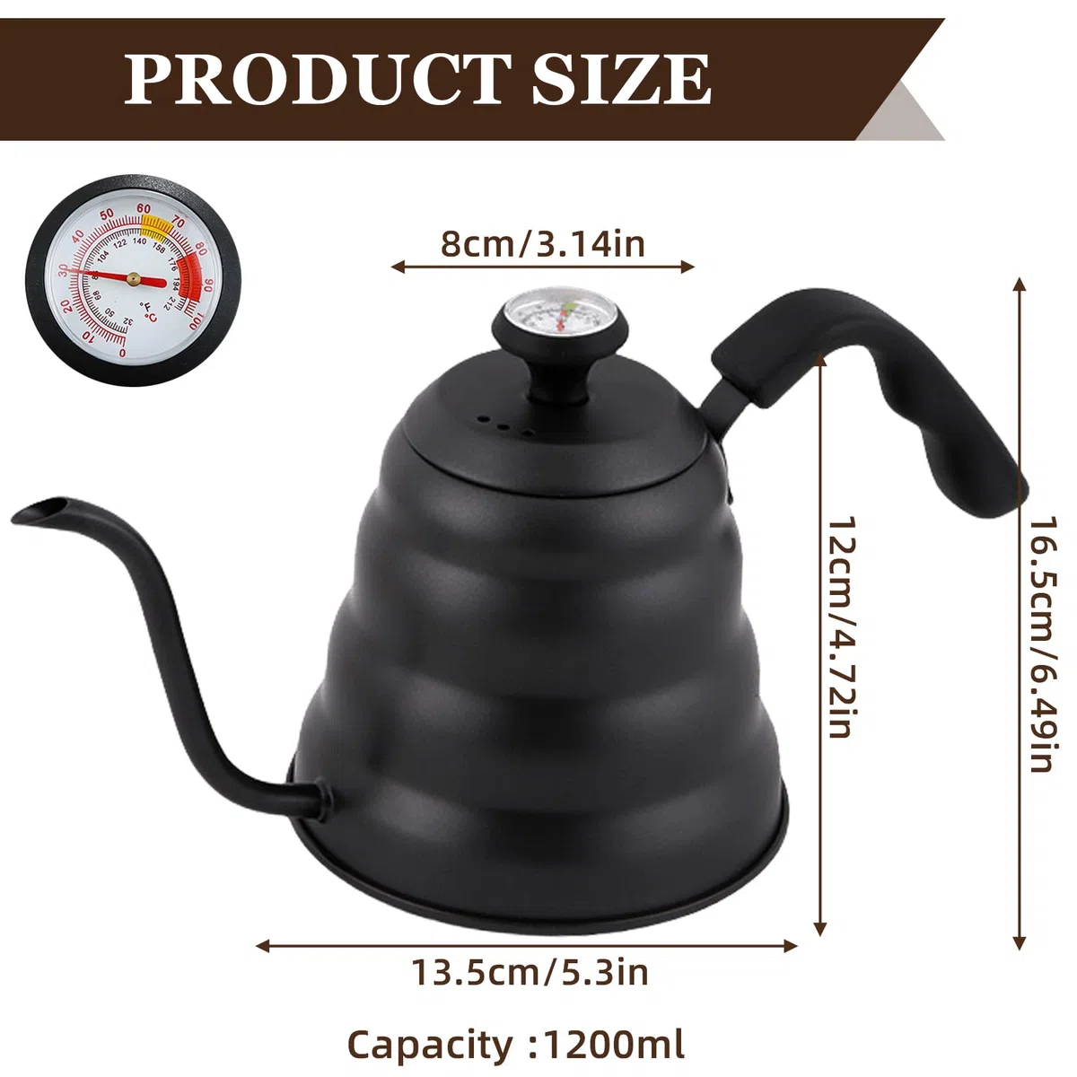Bollitore a collo di cigno in acciaio inossidabile da 1200 ml / 40 once caffettiera con termometro per tutti i tipi di fornelli