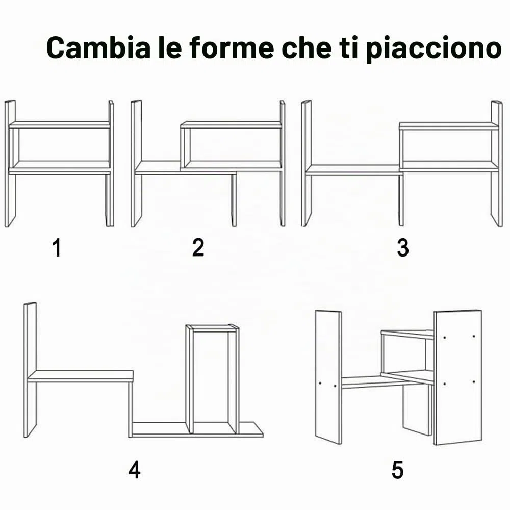 Mensola da scrivania in legno, piccola libreria, bianca, organizer da scrivania, regolabile, per ufficio, cucina (bianco)