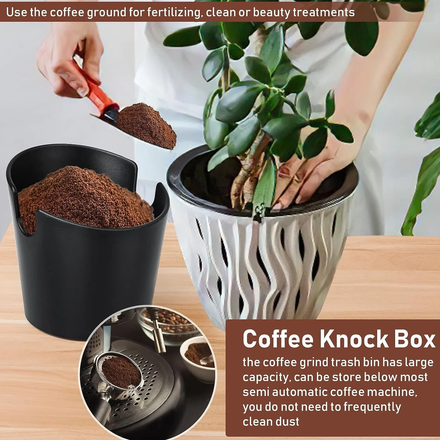 Contenitore per Fondi di Caffè, Scatola per Fondi di Caffè con Barra per i Colpi Rimovibile, Knock Box Coffee, Accessori per Macchina da Caffè per Raccoglie e Ricicla per i Fondi di Caffè