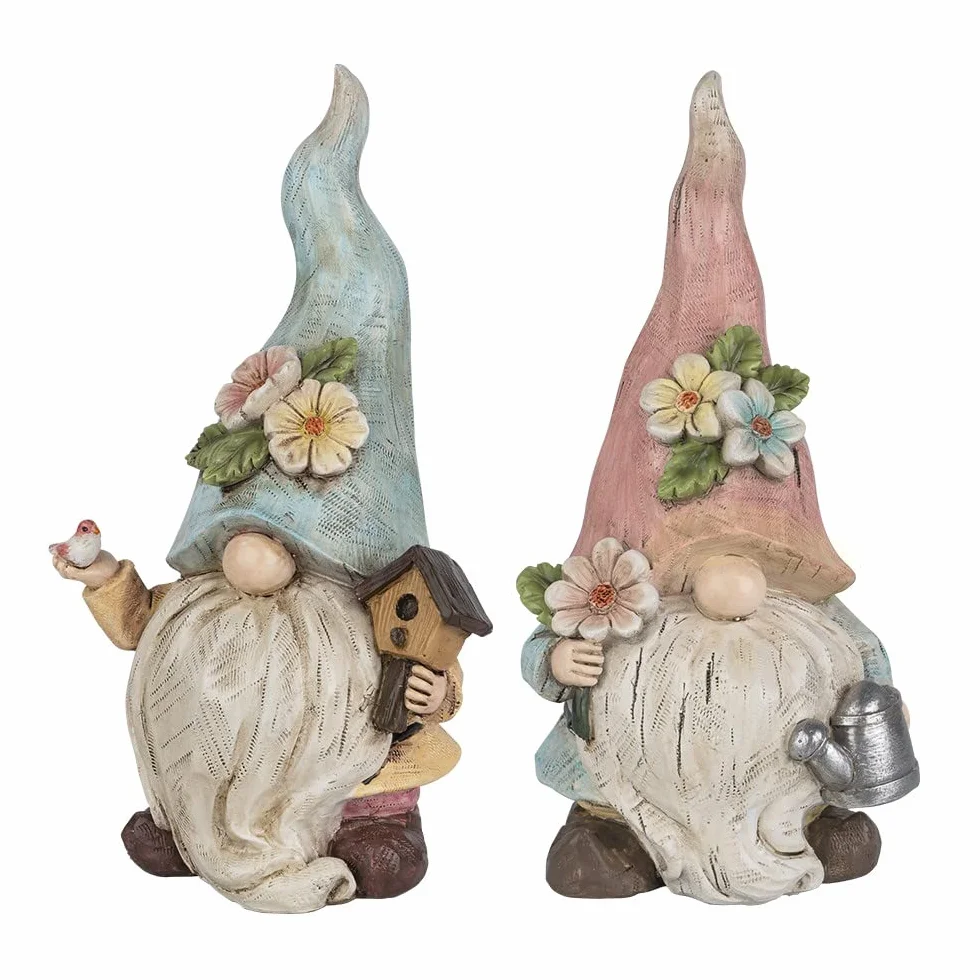 Ideen mit Herz Figure decorative a forma di gnomo, coppia con annaffiatoio e casetta per uccelli, decorazione primaverile per casa e aiuole, altezza 23 cm, larghezza 10 cm, 2 pezzi