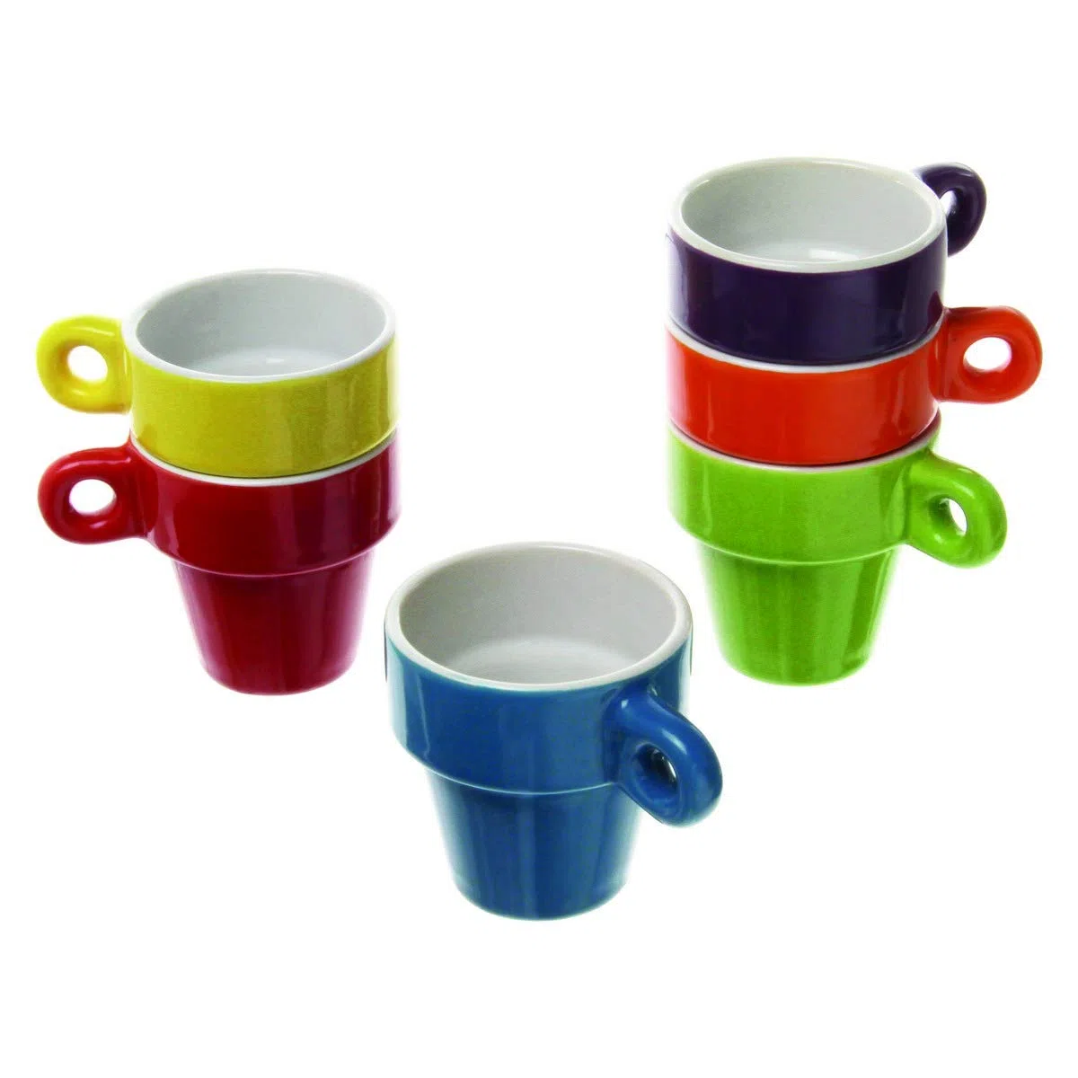 Paxanpax PSA462 Set di 6 tazze da caffè espresso impilabili in ceramica con supporto, multiplo