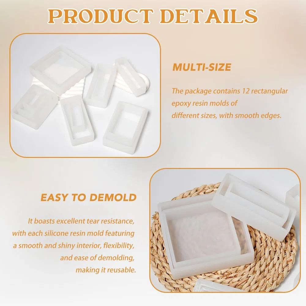 12 Pezzi Stampi Rettangolari in Silicone per Resina Epossidica Cubo Stampi Quadrato per Rosa in Resina Epossidica per Fabbricazione Gioielli Candela e Sapone, Fai Da te Deco