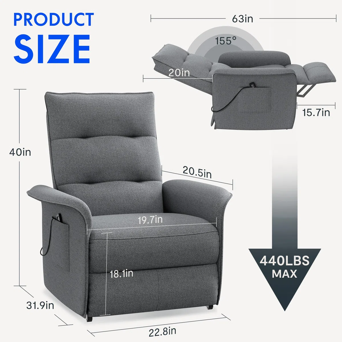 FLEXISPOT Poltrona Relax Elettrica Push Back Sedia Relax Ergonomica Schienale Regolabile 105-155°, Per Arredo Salotto, Soggiorno e Ufficio