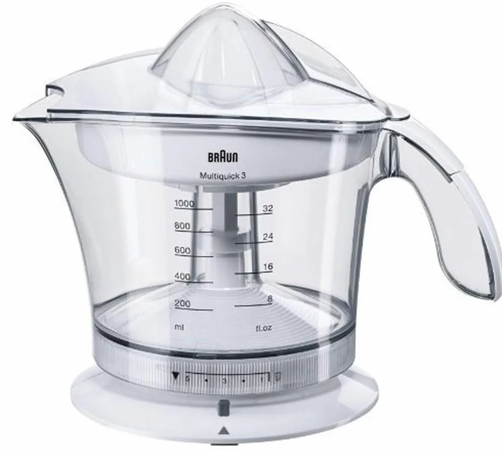 Braun MPZ9 MultiQuick 3 Spremiagrumi, doppia rotazione, caraffa graduata e trasparente da 1L, dotato di coperchio trasparente, pratico beccuccio, Base antiscivolo, Avvolgicavo, Potenza 20W, Bianco