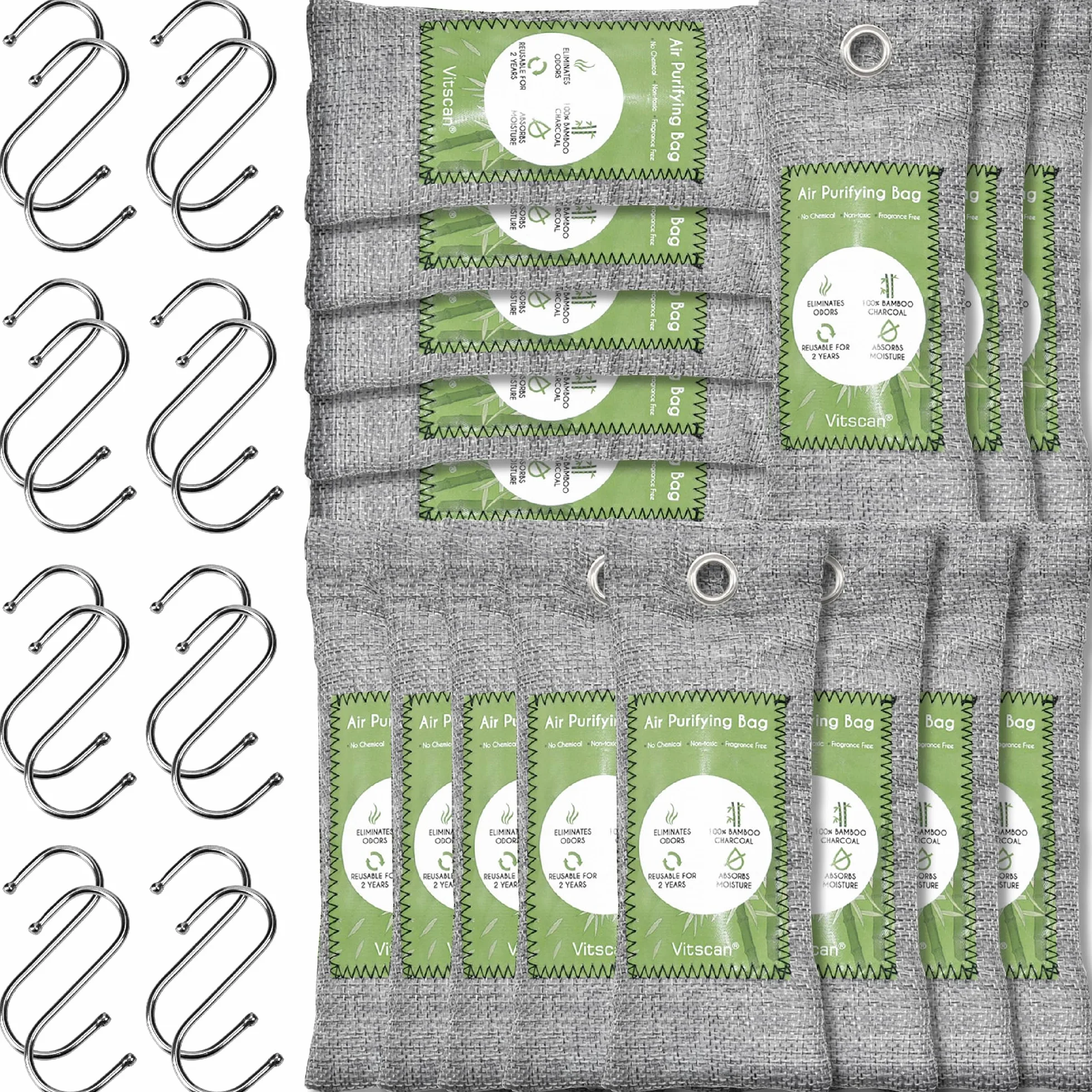16 Pack Bamboo Charcoal Air Purifying Bag, Sacchetti di Carbone Attivo Assorbente Odore, Assorbente di Umidità, Naturale Auto Air Freshener, Deodorante Scarpe. (Confezione da 16 piccoli)