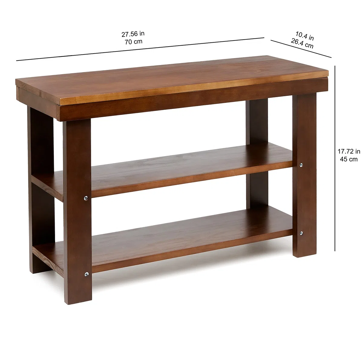 Amazon Basics Panca portaoggetti da ingresso, in legno di pino massiccio, scarpiera, a 3 livelli, per corridoio, in legno di pino massiccio, Espresso, 70 x 26 x 45 cm