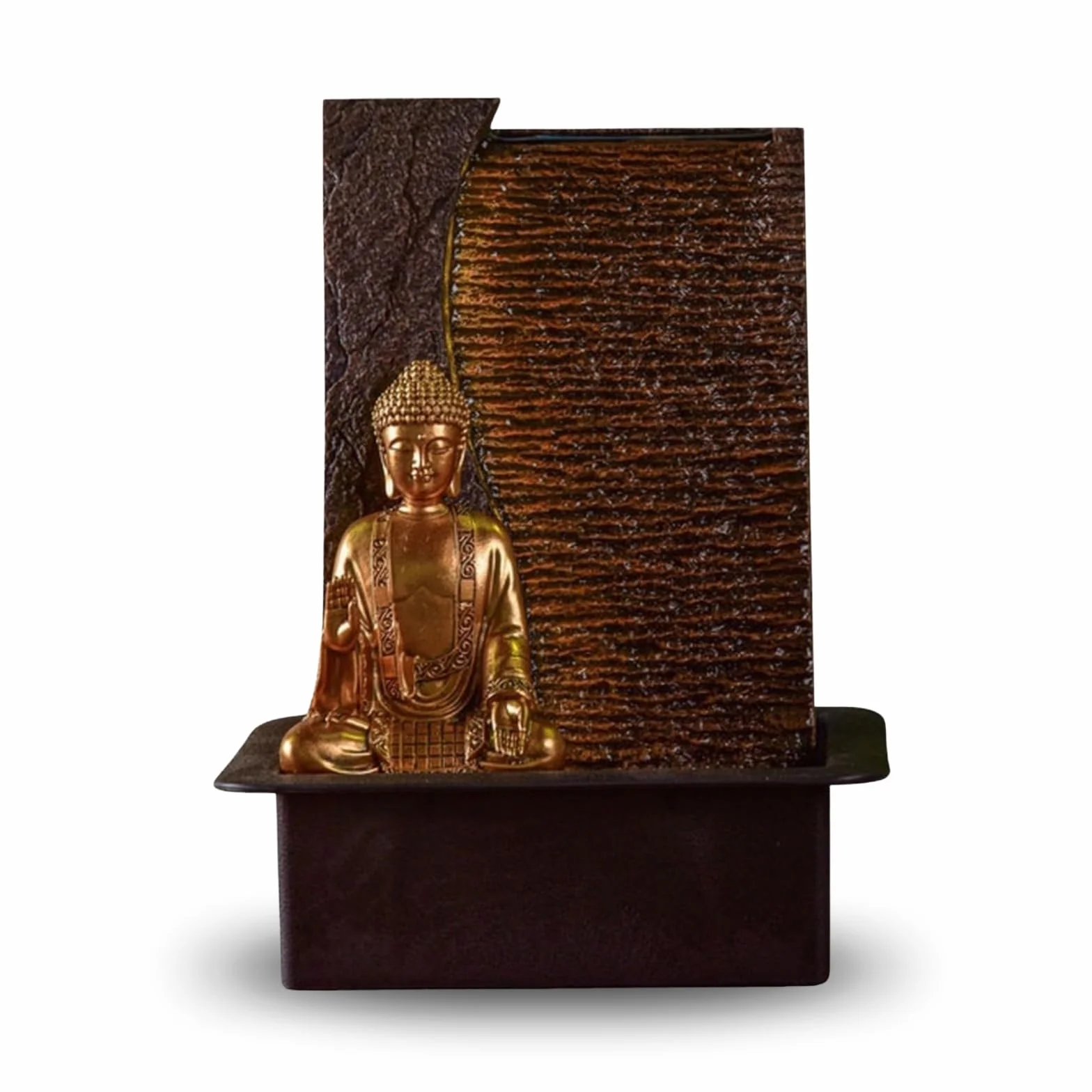 Zen'Light – Fontana interna Buddha Jati rimovibile con fascia LED gialla, decorazione Zen, ideale per meditazione e relax, pompa dell'acqua silenziosa, fontana portafortuna, circuito chiuso, altezza