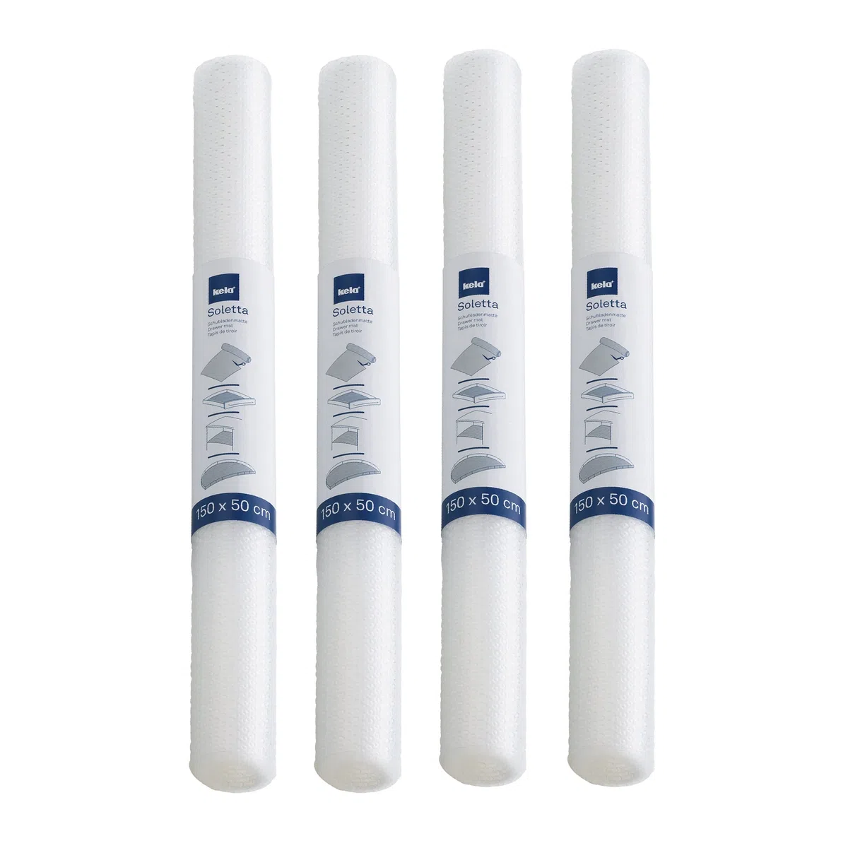 kela Tappetino per cassetti50 x 150 cm, pellicola trasparente per armadi, 4 pezzi, tappetino antiscivolo per cassetti, SOLETTA, plastica
