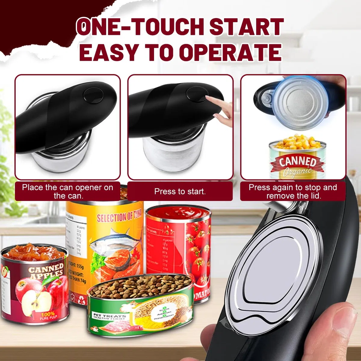 Apriscatole Elettrico per Anziani e Cucina - Automatico, Funzione Avvio/Arresto One Touch, Bordo Liscio, Lama Affilata, Portatile, Potente, Ricaricabile, Senza Fili