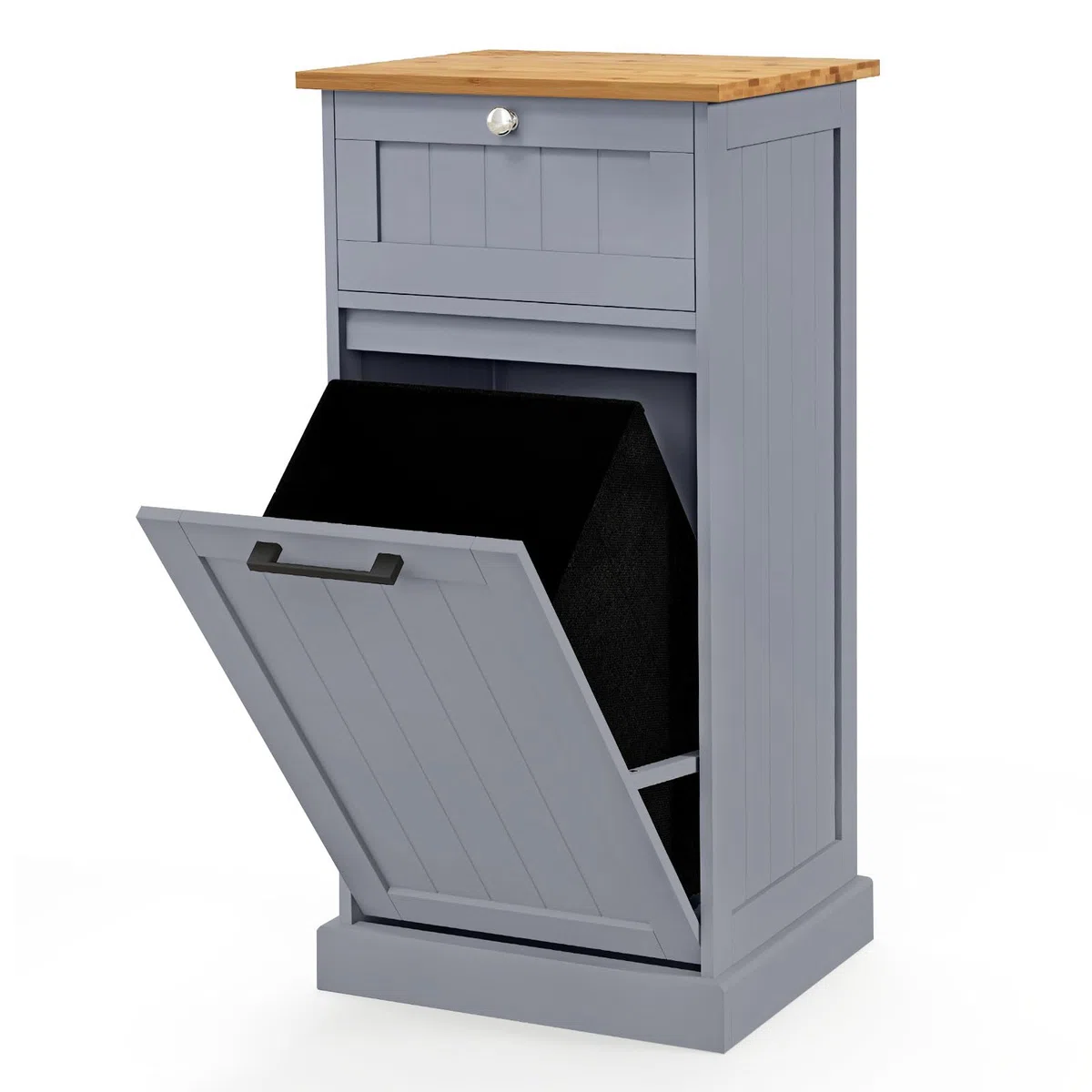 LIFEZEAL Cesto Portabiancheria, 32L, Portabiancheria Sporca, in Legno, Porta Biancheria Sporca per Bagno, con Cassetto e Sacco Rimovibile in Tessuto, Portabiancheria Salvaspazio, 40x37x82cm (grigio)