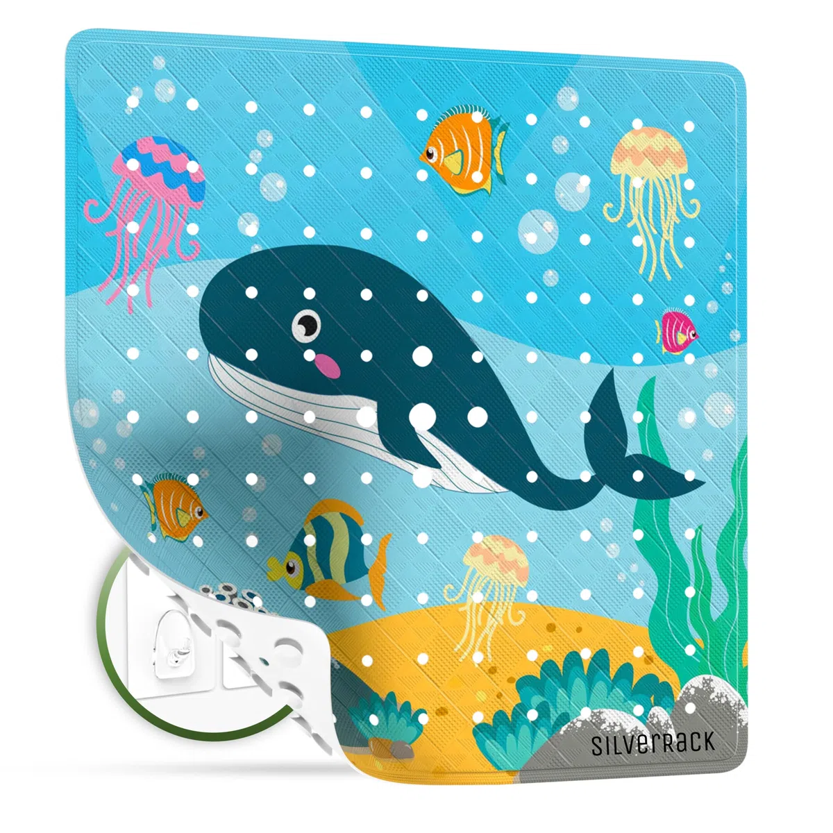 SilverRack Tappetino da doccia per bambini, antiscivolo, 53x53 cm (motivo balena), senza BPA, per bambini, lavabile in lavatrice e resistente alla muffa, tappetino da doccia stampato