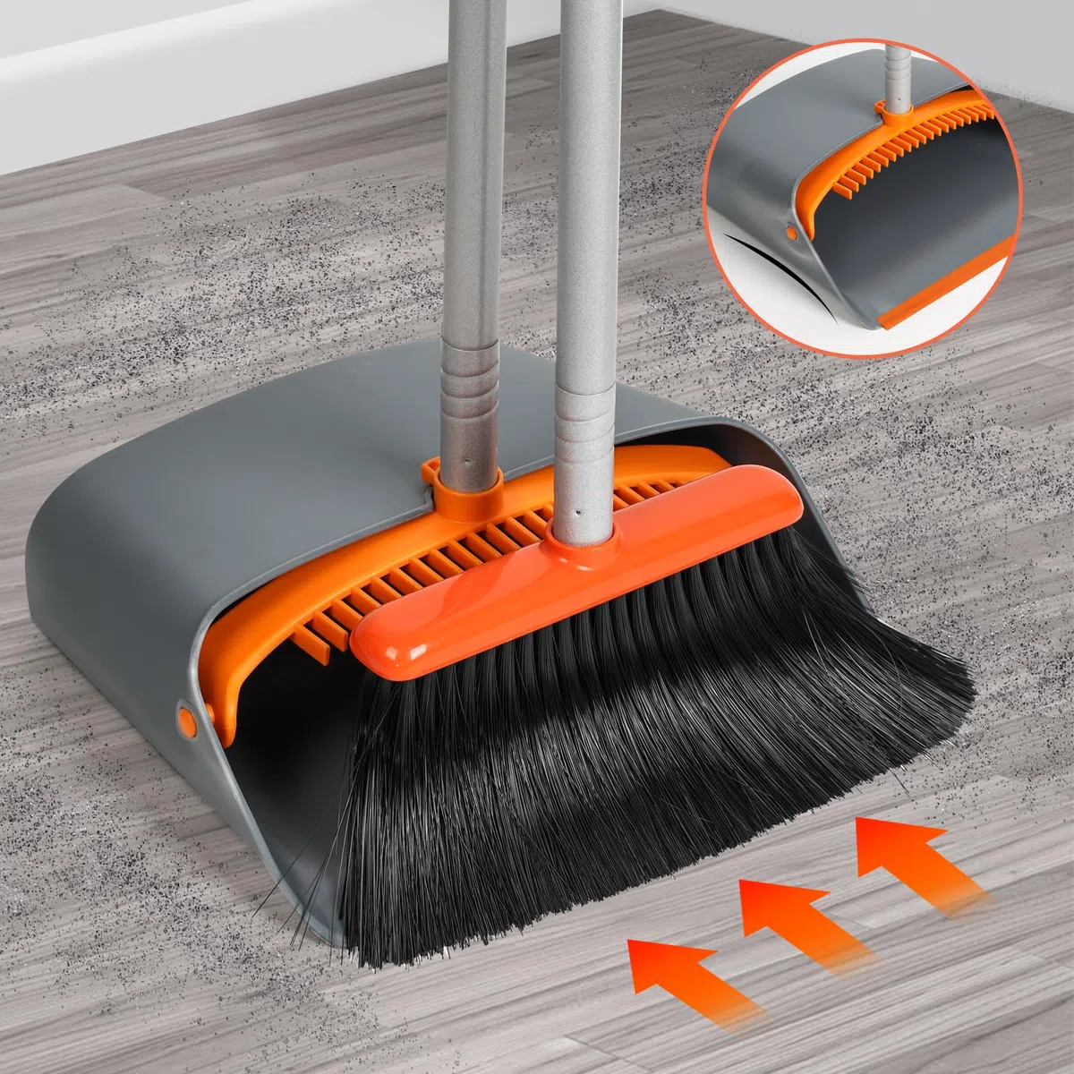 Set Scopa e Paletta, Spazzatrice e Paletta Combinata con 137 CM Maniglia Estensibile per la Pulizia della casa, arancione