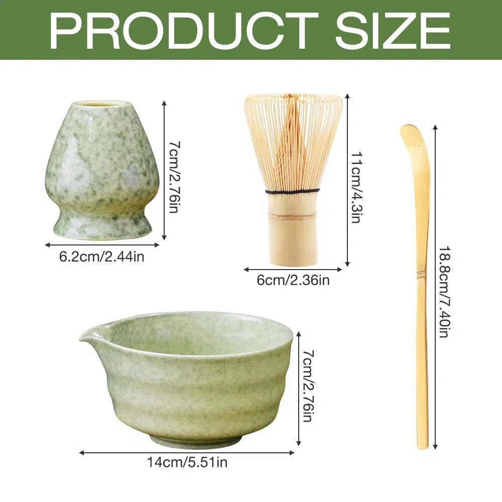 Matcha Kit, Set di Matcha, Set da tè giapponese Matcha, Set di Frusta per Matcha, Ciotola Matcha con Beccuccio,Frusta Matcha in Bambù,Paletta, Supporto per Frusta in Ceramica
