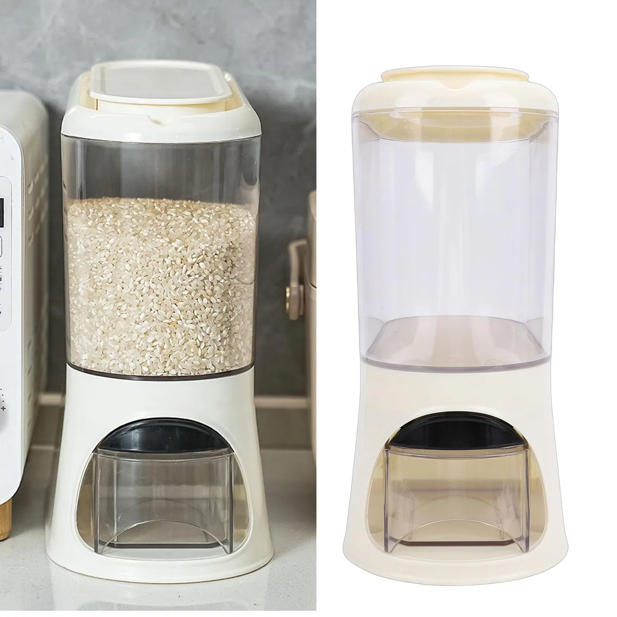TOPINCN Dispenser Di Riso, Contenitore Per La Conservazione Del Riso Da 3 Litri Dispenser Di Cereali Sigillato Secchio Per Cereali Con Misurino Per Farina Di, Farina Di, (Color crema)