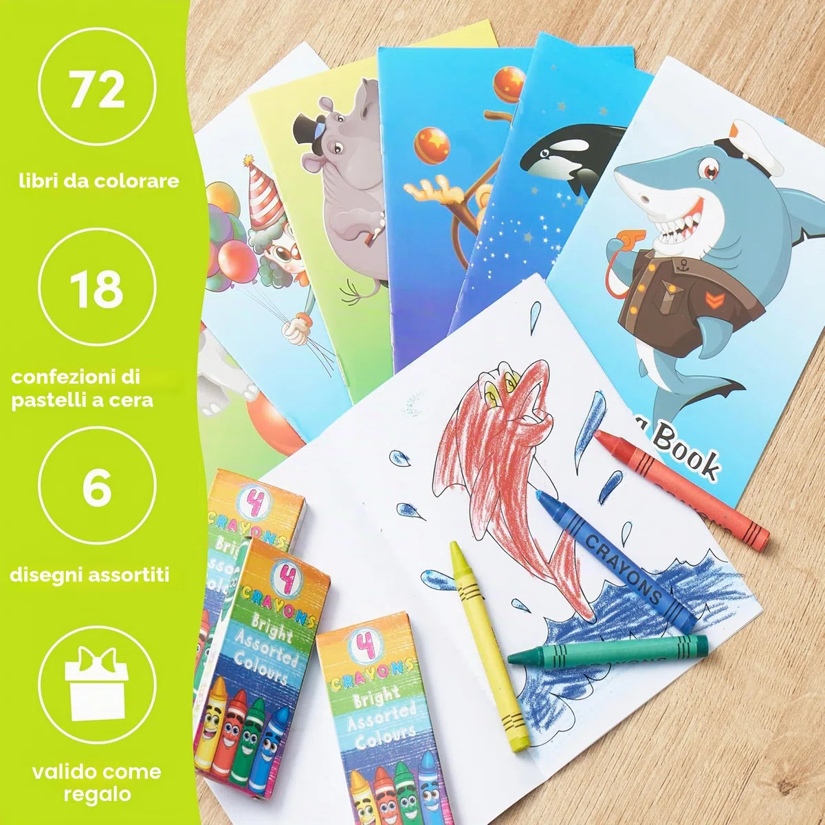 THE TWIDDLERS 72 Mini Libri da Colorare (A6) con 18 Scatole di Pastelli a Cera (4 per scatola) - Set Creativo per Feste di Bambini, Regalini di Fine Compleanno e Premi Scolastici