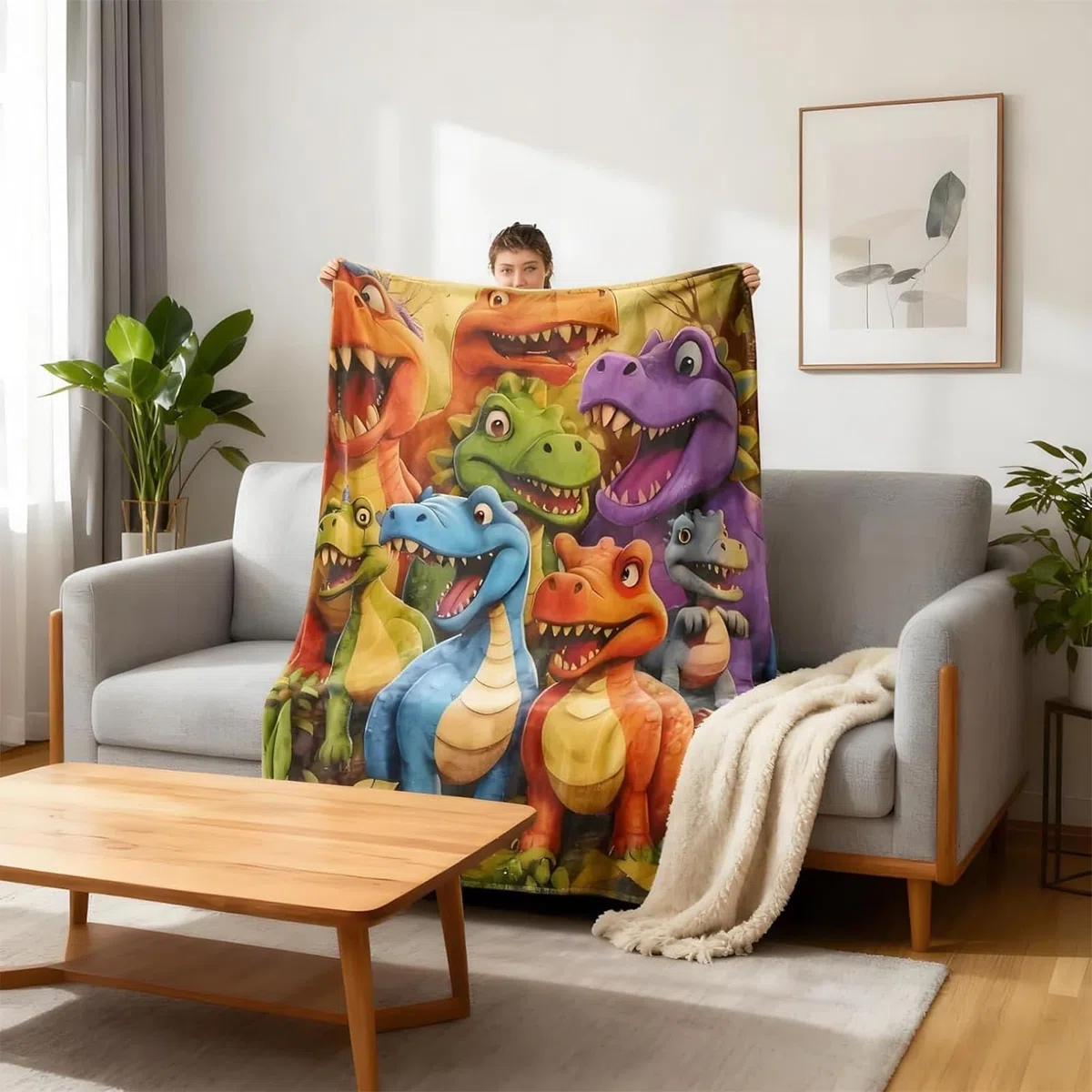 Coperta con dinosauro, ad asciugatura rapida, confortevole, coperta in pile con dinosauro, per camera da letto, casa, camera da letto, estate, inverno, Natale, compleanno, Halloween