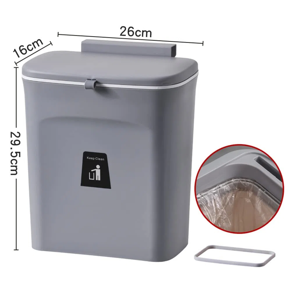 OHMG Pattumiera per compost da cucina, 9 l, piano di lavoro o sotto il lavandino, piccola pattumiera sospesa con coperchio per bagno e camera da letto, secchio per compost per interni