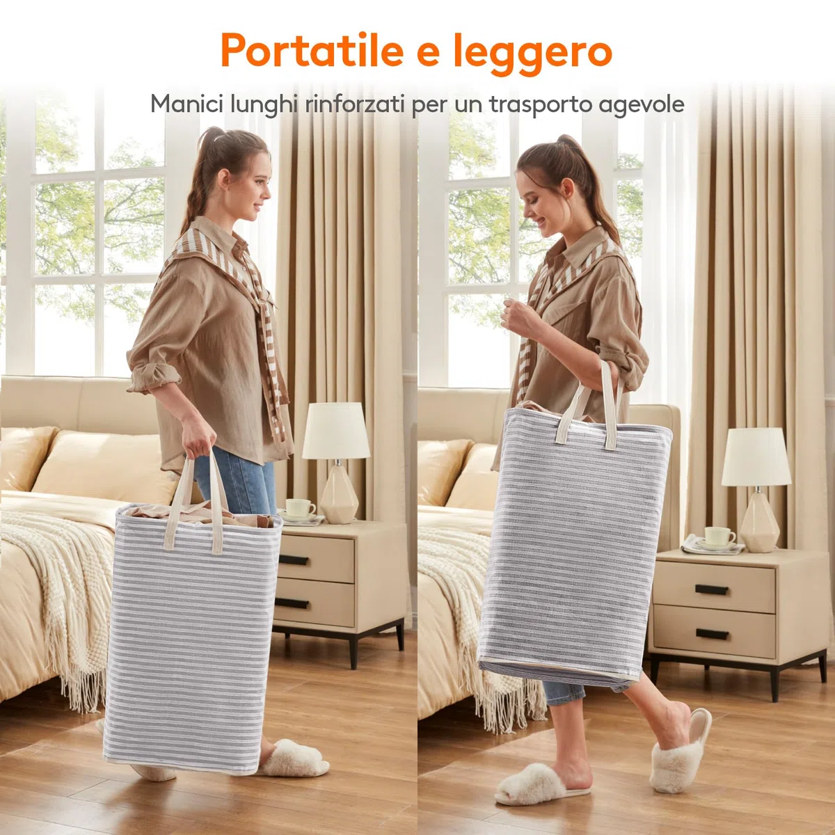 Lifewit Cesto Portabiancheria, Grande Cesta Portabiancheria Pieghevole con Manici Allungati, Portabiancheria Sporca, Laundry Basket per Vestiti, Asciugamani, Coperte, Grigio, 65 L