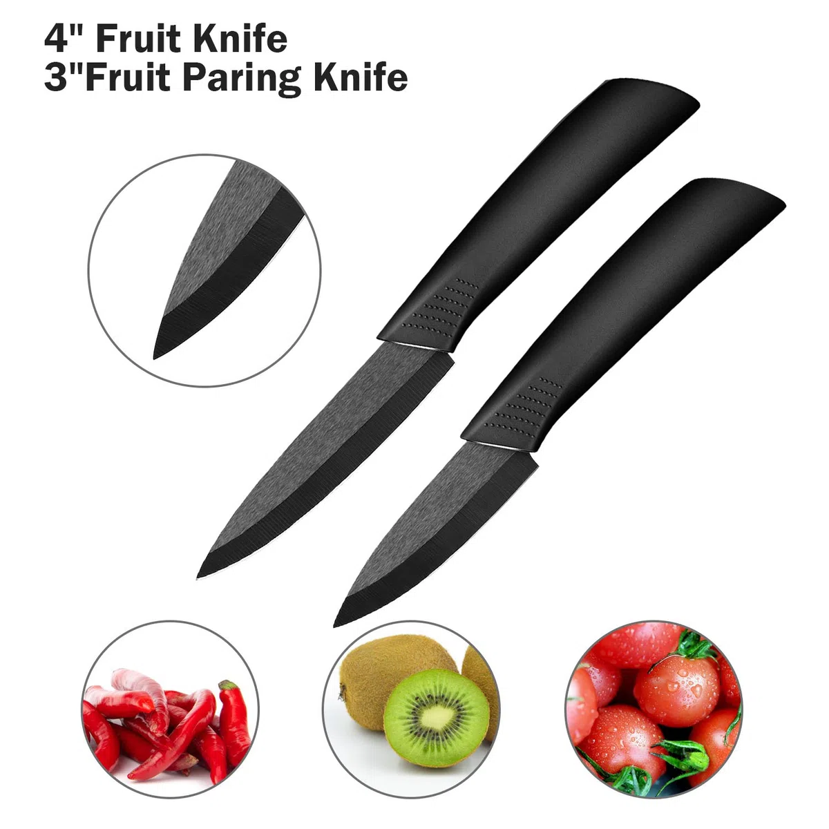 Ballery Set Coltelli da Cucina, Coltelli Ceramica Cucina Professionale Chef Coltello da Cucina, Coltelli Ceramica con Guaina Protettiva, Nera Set di 5