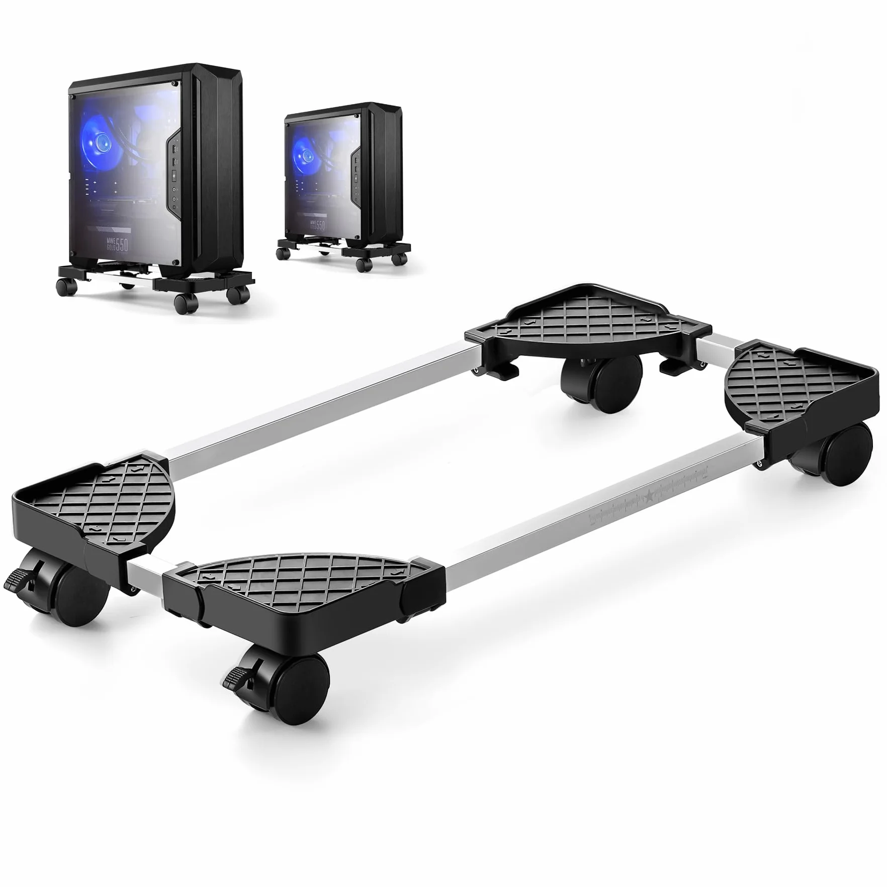 Supporto pc Fisso, Carrello Porta Pc ,Supporto per Computer Desktop con Ruote Misurare Regolabile per la Casa e L'Ufficio-Nero