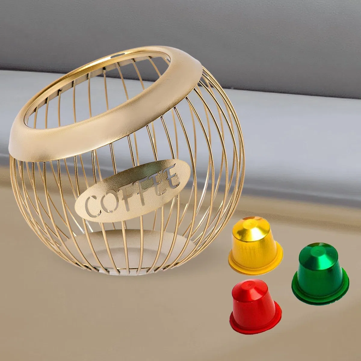 perfk Porta cialde per caffè, Snack, Caramelle, Contenitore, Multiuso, Durevole, Porta Capsule per caffè Espresso, Organizer da Tavolo per Cucina da banco, Oro
