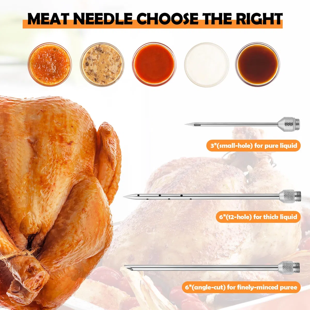 Euakee Siringa per Marinata, Kit in Acciaio Inossidabile con 3 Aghi per Carne, Siringa per Cucinare Pollo, Bistecca, Manzo, Ideale per BBQ, Affumicatore, Griglia