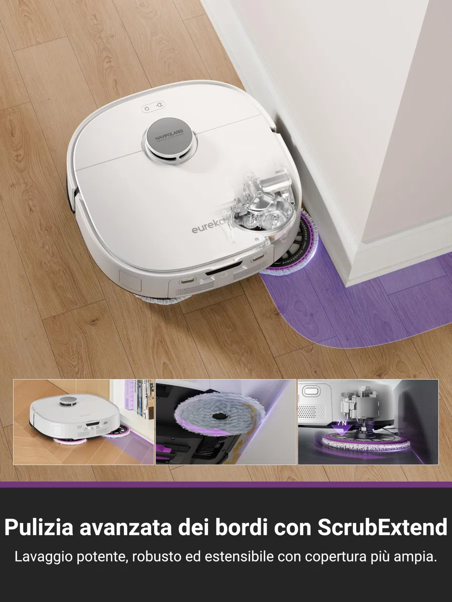 EUREKA J15 Pro Ultra Robot Aspirapolvere Lavapavimenti, Aspirapolvere Robot Potente Aspirazione 16200Pa, Lavaggio Mocio ad Acqua Calda a 75℃, Mappatura con AI, Stazione Autopulizia/autopulente