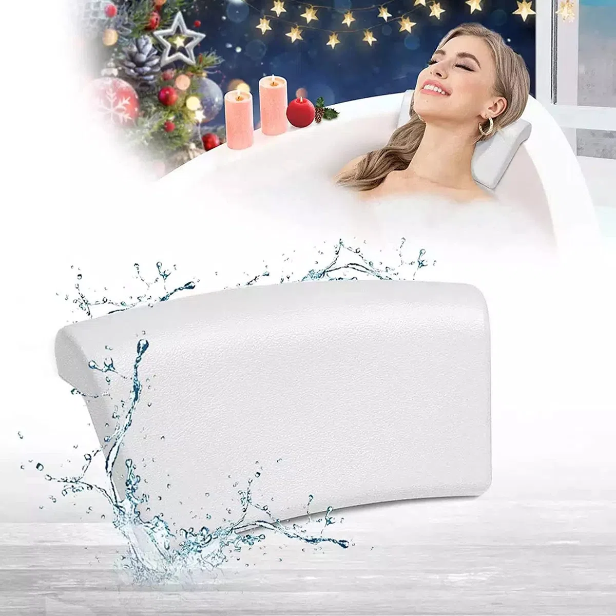 Lonkenn Cuscino da Bagno, Spa Bath Pillow, Cuscino di Vasca da Bagno con Antiscivolo Ventose, Impermeabile Cuscino per Collo Testa Vasca da Bagno,Poggiatesta Ergonomico per Tutti i Tipi di Vasca e Spa