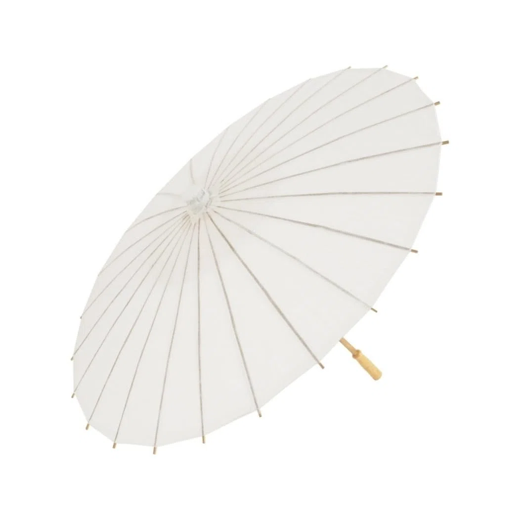 Trade Shop - Set 12 Pezzi Ombrello Bambu Bianco 15 Cm Carta Legno Sposa Wedding Ombrellino
