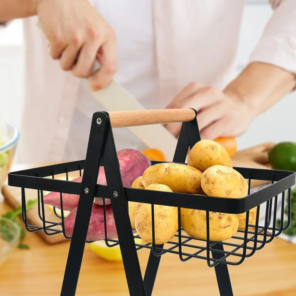 Bianco Porta Frutta a Piani, Nero Portafrutta a Ripiani, Portafrutta a Ripiani Moderno, Cesto Portafruttas a 2 Livelli, Ortaoggetti Staccabile per Verdure, Portafruttas