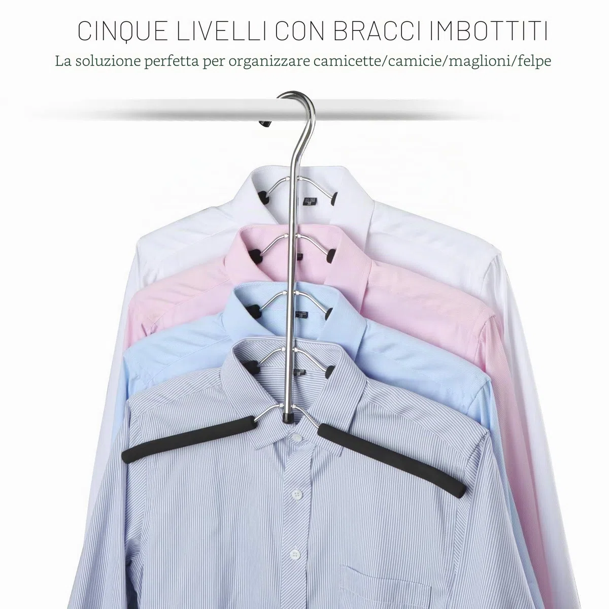 3 Pack Appendiabiti Organizzatore Salvaspazio Multistrato Multi-Funzione per Adulti 5 in 1 Metallo Appendiabiti Ganci Eva Antiscivolo Organizzatore Multiuso per Camicie Pantaloni Cappotti